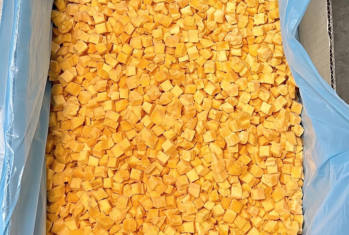 IQF apricot dices in a lined carton
